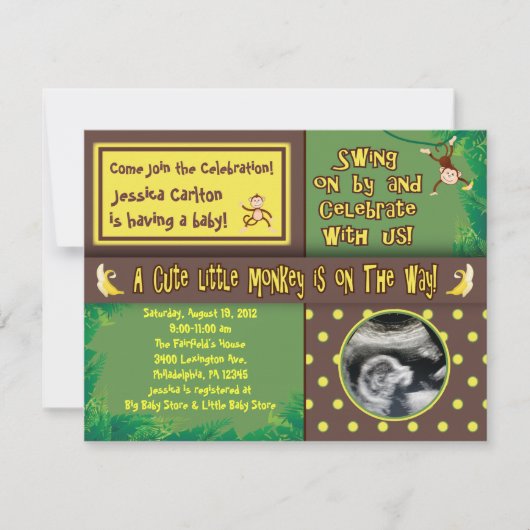 Little Monkey Baby shower Invitation Kaart (Voorkant)