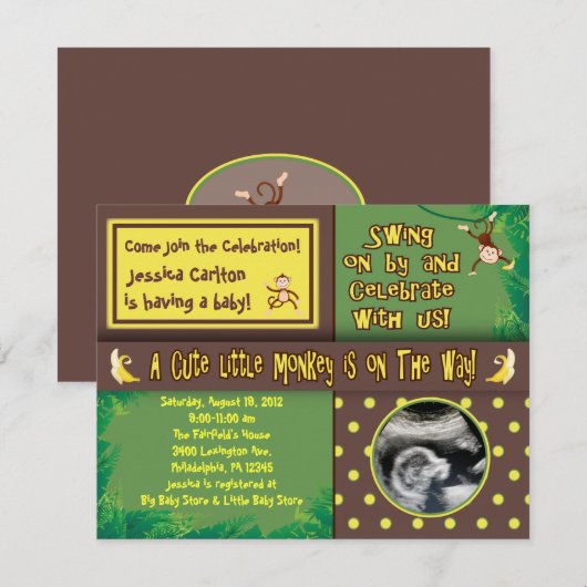 Little Monkey Baby shower Invitation Kaart (Voorkant / Achterkant)