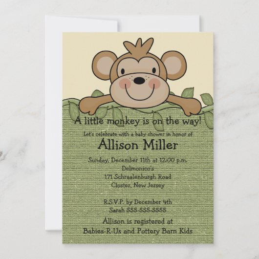 Little Monkey Baby shower Invitation Kaart (Voorkant)