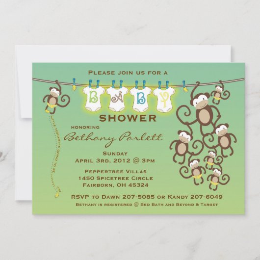 Little Monkey Baby shower Invitation Kaart (Voorkant)