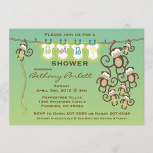 Little Monkey Baby shower Invitation Kaart