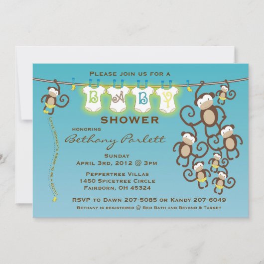 Little Monkey Baby Shower - Uitnodiging (Voorkant)