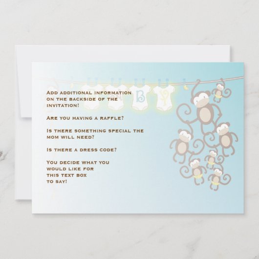 Little Monkey Baby Shower - Uitnodiging (Achterkant)