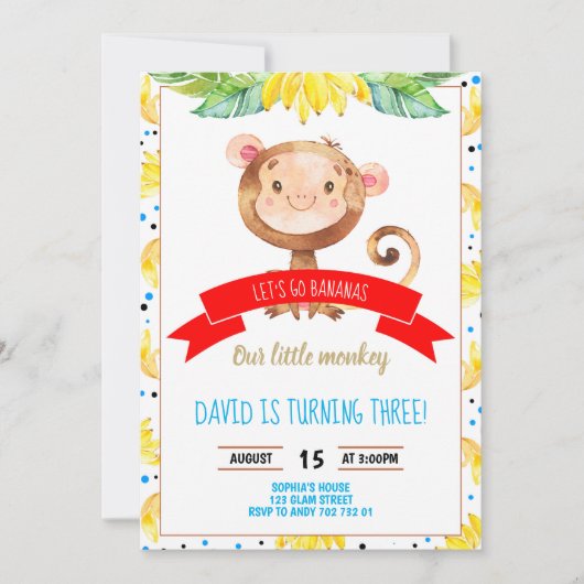 Little Monkey Bananas Oerwoud Boy Birthday Kaart (Voorkant)