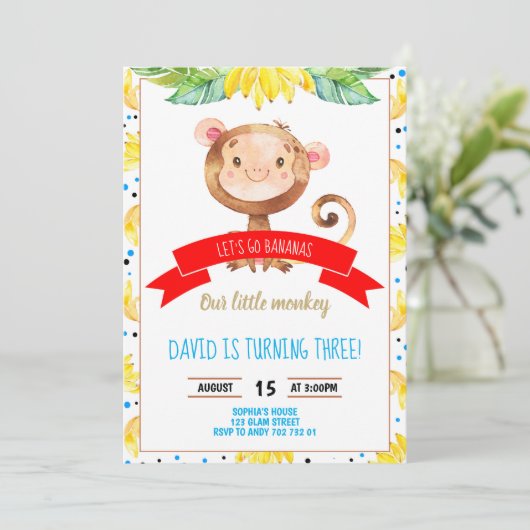 Little Monkey Bananas Oerwoud Boy Birthday Kaart (Staand voorkant)