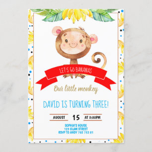 Little Monkey Bananas Oerwoud Boy Birthday Kaart
