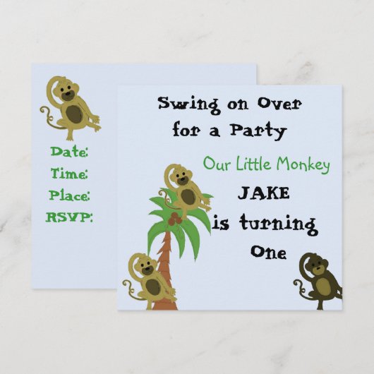 Little Monkey Birthday Invitation Kaart (Voorkant / Achterkant)