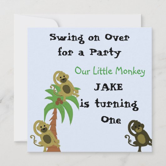 Little Monkey Birthday Invitation Kaart (Voorkant)