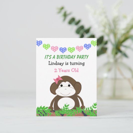 Little Monkey Birthday Invitation Kaart (Staand voorkant)