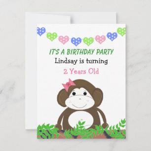 Little Monkey Birthday Invitation Kaart