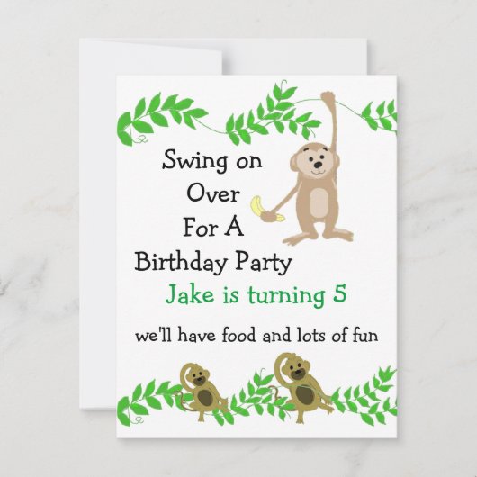 Little Monkey Birthday Invitations Kaart (Voorkant)