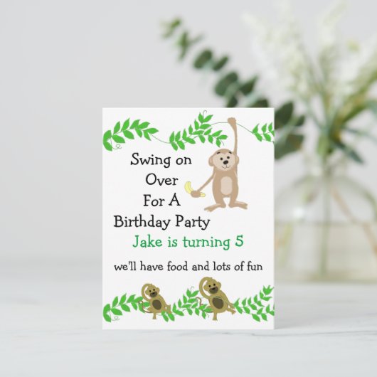 Little Monkey Birthday Invitations Kaart (Staand voorkant)
