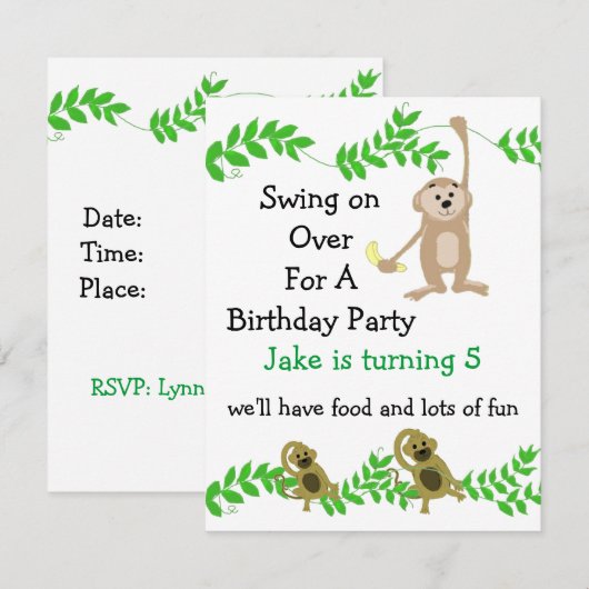 Little Monkey Birthday Invitations Kaart (Voorkant / Achterkant)