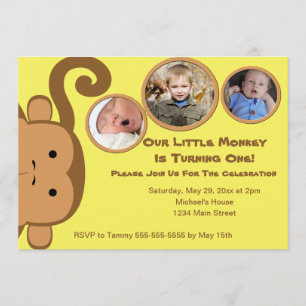 Little Monkey Birthday Party Invitation Kaart