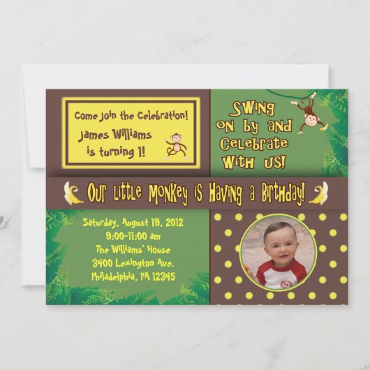 Little Monkey Birthday Party Invitation Kaart (Voorkant)