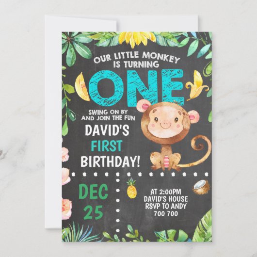 Little Monkey eerste verjaardag jongensfeest Kaart (Voorkant)