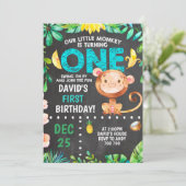 Little Monkey eerste verjaardag jongensfeest Kaart (Staand voorkant)