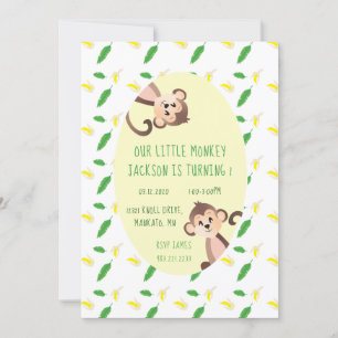 Little Monkey First Birthday Banana Peels Green Kaart