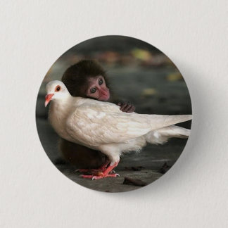 Little Monkey Hugging Bird Ronde Button 5,7 Cm