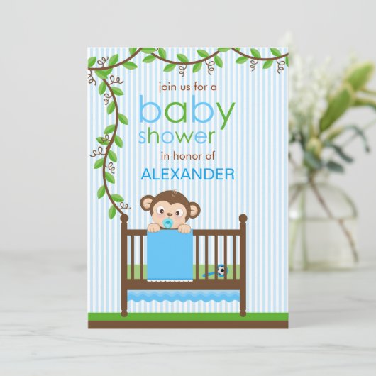 Little Monkey in een Wieg Boy Baby shower Kaart (Staand voorkant)