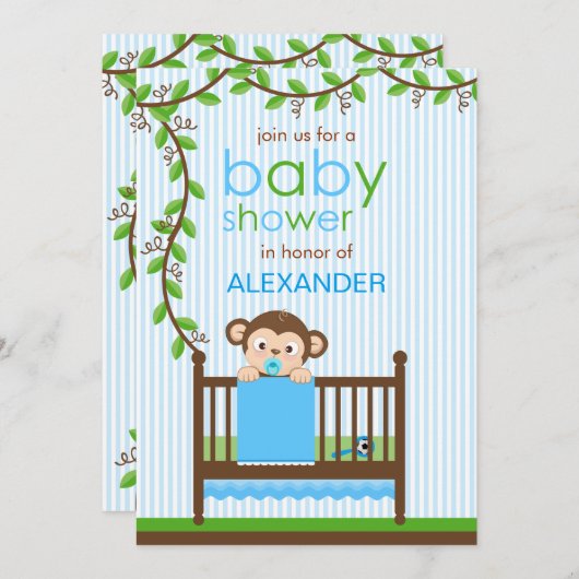 Little Monkey in een Wieg Boy Baby shower Kaart (Voorkant / Achterkant)