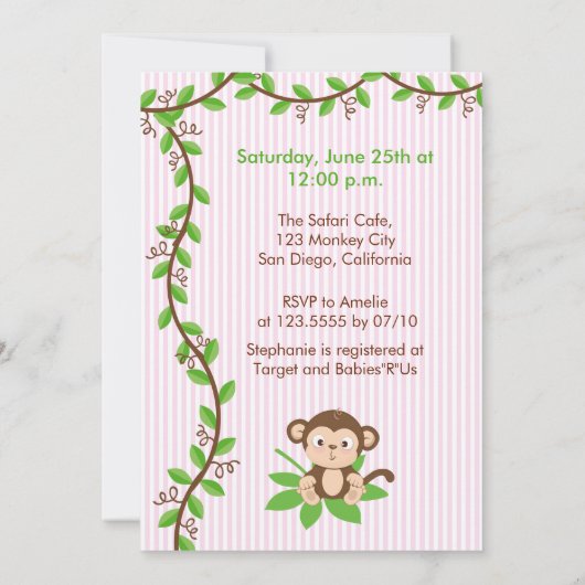 Little Monkey in een Wieg Girl Baby shower Kaart (Achterkant)