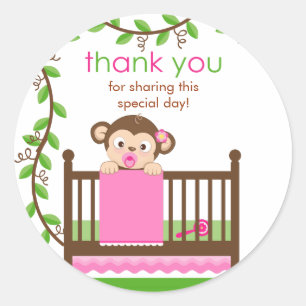 Little Monkey in een Wieg Meisje Dank je Sticker
