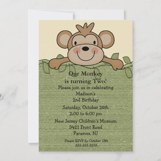 Little Monkey Kids Birthday Invitation Kaart (Voorkant)