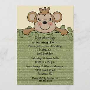 Little Monkey Kids Birthday Invitation Kaart