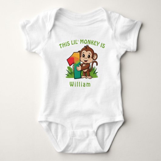 Little Monkey Kinder 1e Verjaardag Gepersonaliseer Romper (Voorkant)