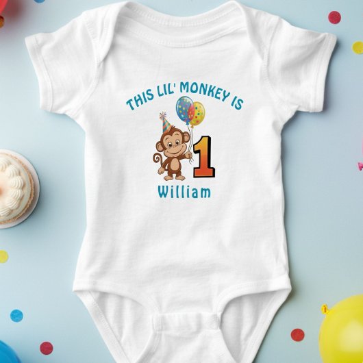 Little Monkey Kinder 1e Verjaardag gepersonaliseer Romper