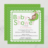 Little Monkey Pea Pod Baby Shower Invitations Kaart (Voorkant / Achterkant)