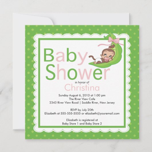 Little Monkey Pea Pod Baby Shower Invitations Kaart (Voorkant)