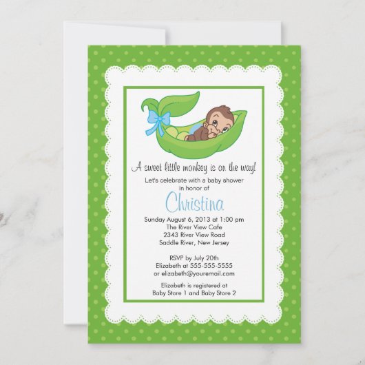 Little Monkey Pea Pod Baby Shower Invitations Kaart (Voorkant)