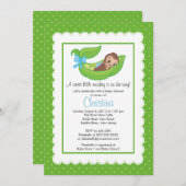 Little Monkey Pea Pod Baby Shower Invitations Kaart (Voorkant / Achterkant)