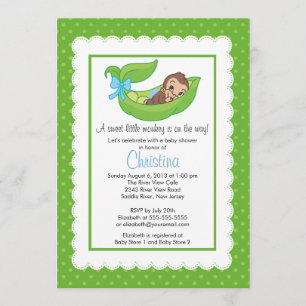 Little Monkey Pea Pod Baby Shower Invitations Kaart
