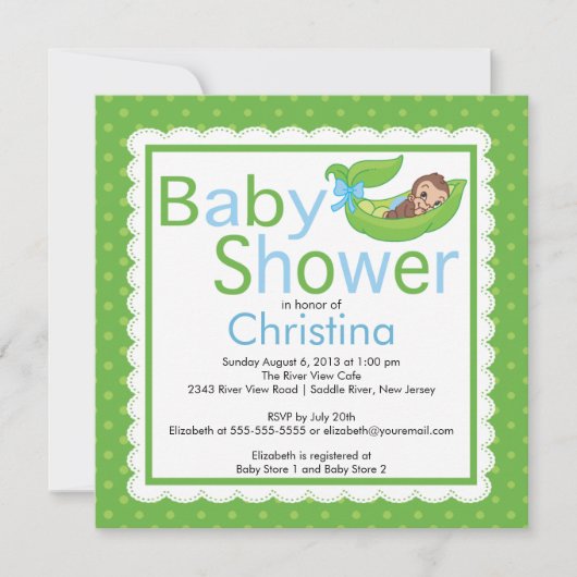 Little Monkey Pea Pod Baby Shower Invitations Kaart (Voorkant)