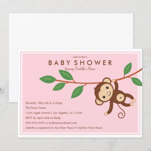 Little Monkey - Roze   Baby shower uitnodigen Kaart