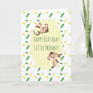 Little Monkey Tropical Leaf Banana Peels Birthday Kaart