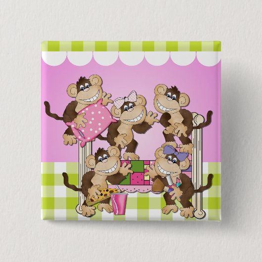 Little Monkeys Sleepover Button (Voorkant)