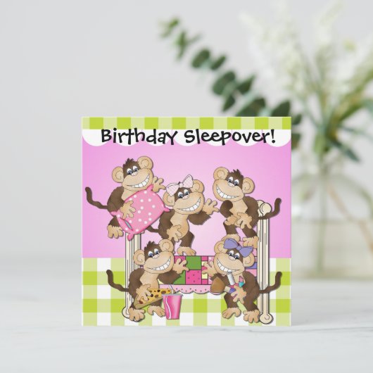Little Monkeys Verjaardag Sleepover Invites Kaart (Staand voorkant)