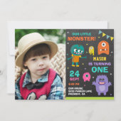 Little Monster 1e foto Verjaardagsfeestuitnodiging Kaart (Voorkant)