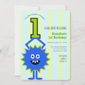 Little Monster 1e verjaardag Jongen Blauw Groen St Kaart (Voorkant)