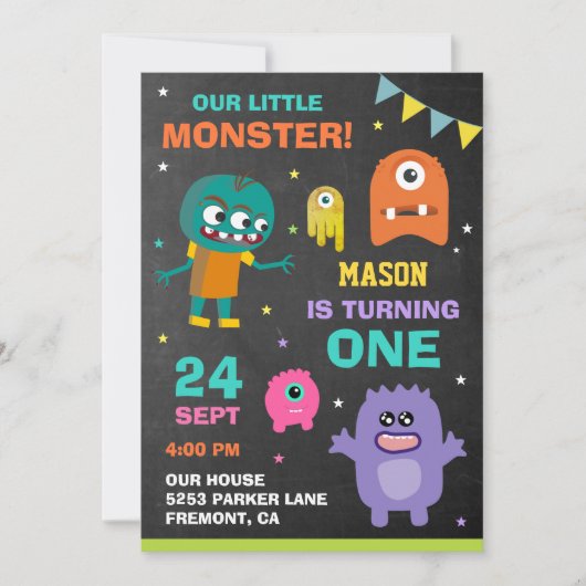 Little Monster 1e Verjaardagsfeestuitnodiging Kaart (Voorkant)