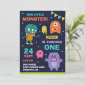 Little Monster 1e Verjaardagsfeestuitnodiging Kaart (Staand voorkant)