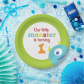 Little Monster 1st Birthday blue green Papieren Bordje (Feest)