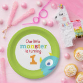 Little Monster 1st Birthday blue green Papieren Bordje (Feest)