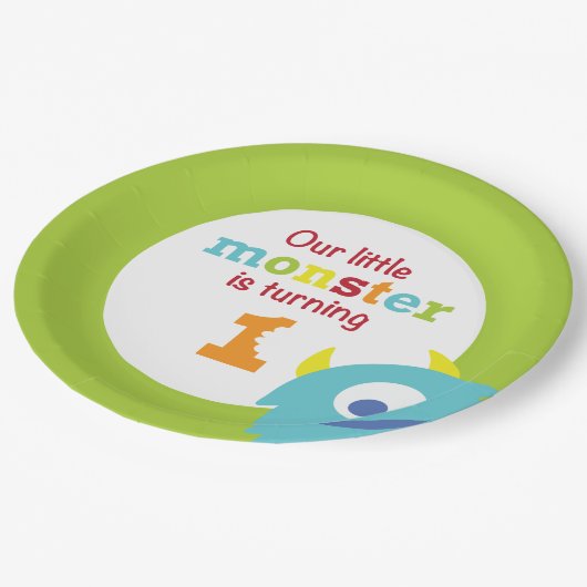 Little Monster 1st Birthday blue green Papieren Bordje (Gekanteld)