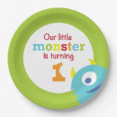 Little Monster 1st Birthday blue green Papieren Bordje (Voorkant)