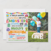 Little Monster 1st Birthday Foto Kaart (Voorkant)